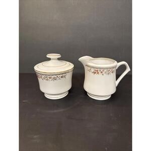 Vintage Swan Floral Pattern China Sugar Bowl And Creamer Orange, Yellow, White